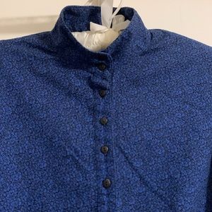 Mandarin Collar Flannel Blouse: Vtg, Prairie, Buttons, Subtle Puff Sleeves, EUC